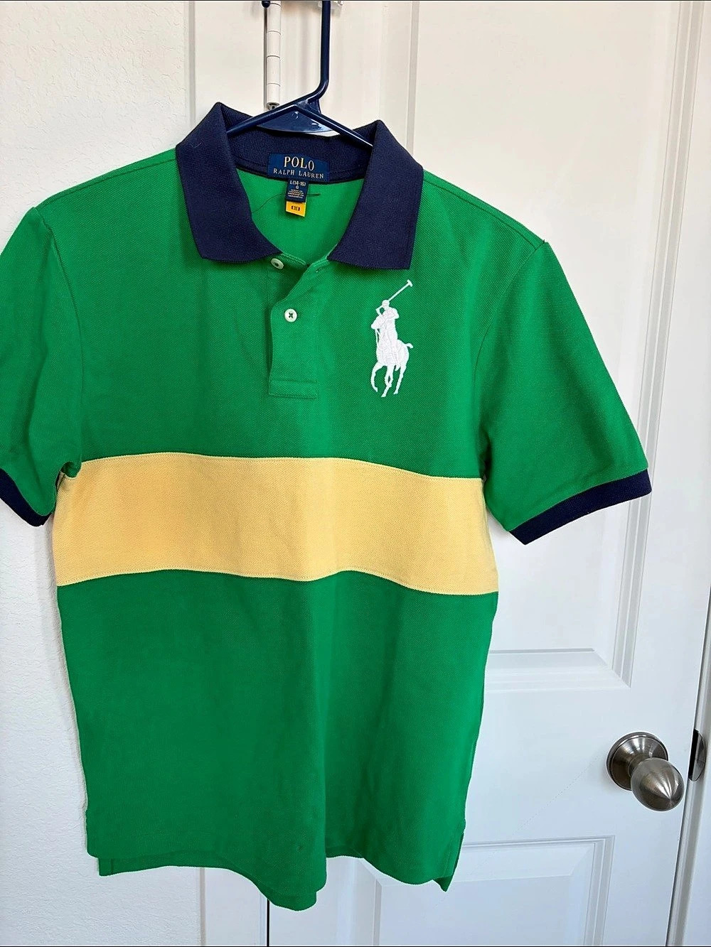 New Polo Ralph Lauren Big Pony Colorblocked Mesh Polo Shirt Green & Yellow Boys